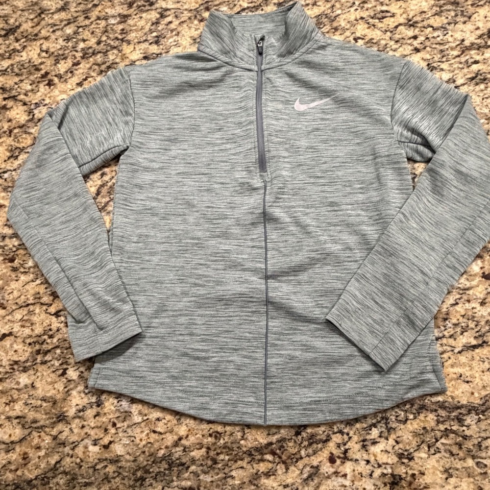 Nike Dri-FIT Womens Quarter Zip Pullover Gray Space Dye Thumbhole Top Medium